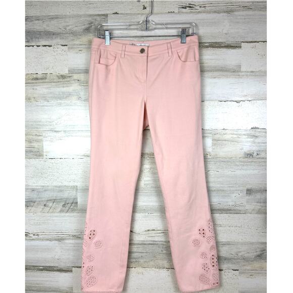 Per Se by Carlisle womens 2/4 Stephanie pink denim cutout Pant Jacket set NEW - Picture 2 of 13